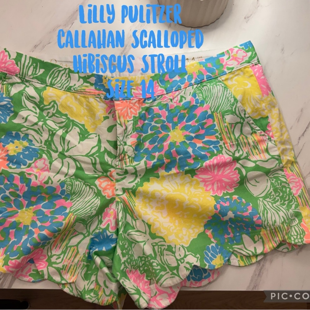 Lilly Pulitzer Women's Scalloped Shorts - Green, Pink, Yellow Floral